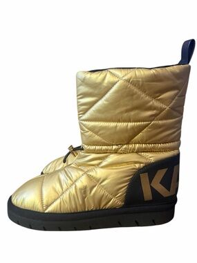 New Karl Lagerfeld Gold Quilted Puffer Ankle Woman’s Boots